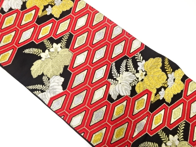 アンティーク　菱繋ぎに桐模様織り出し袋帯(着用可)